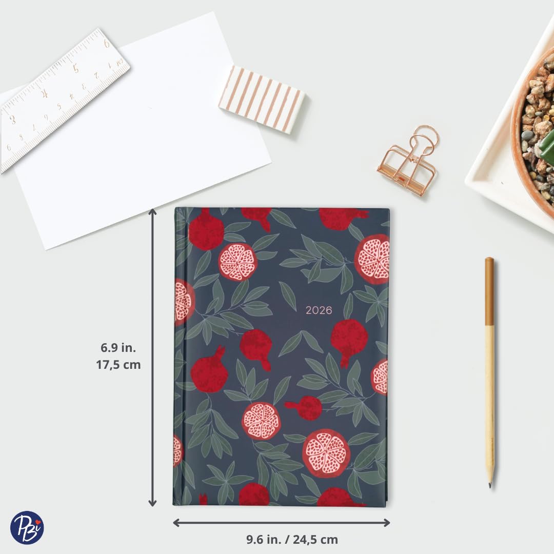 Pierre Belvédère - 2026 Annual Agenda Bilingual - 12 Months - Weekly Planner - 6.9” x 9.6” - Hardcover Clothbound - Year Monthly Planner - Pomegranate - 442482