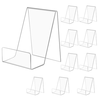 SIYOMG Acrylic Book Stand, 10 Pack Plastic Display Easel with Ledge, Clear Tablet Holder for Displaying Pictures, Albums, Books, Music Sheets, Notebooks, Artworks, CDs