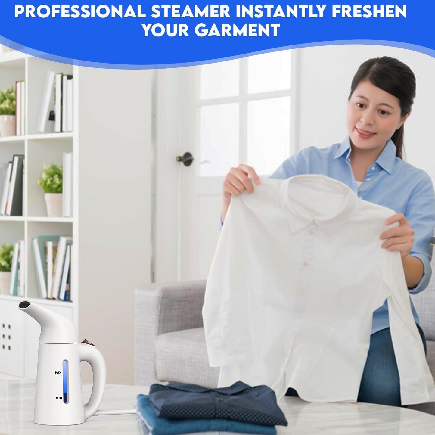 BY4U Powerful Portable Steamer for Clothes Steamer, Garment Steamer for Wrinkle Removal, Handheld Steamer Clothing for Home, Office Travel (White, 180ml)