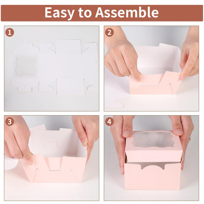 PFAMKEER 25pcs Pink Small Cake Box,4x4x2.5 Inch Bakery Boxes with Window,gift boxes bulk for Mini Cake Pastry Dessert Strawberries Chocolates Cupcakes with Stickers