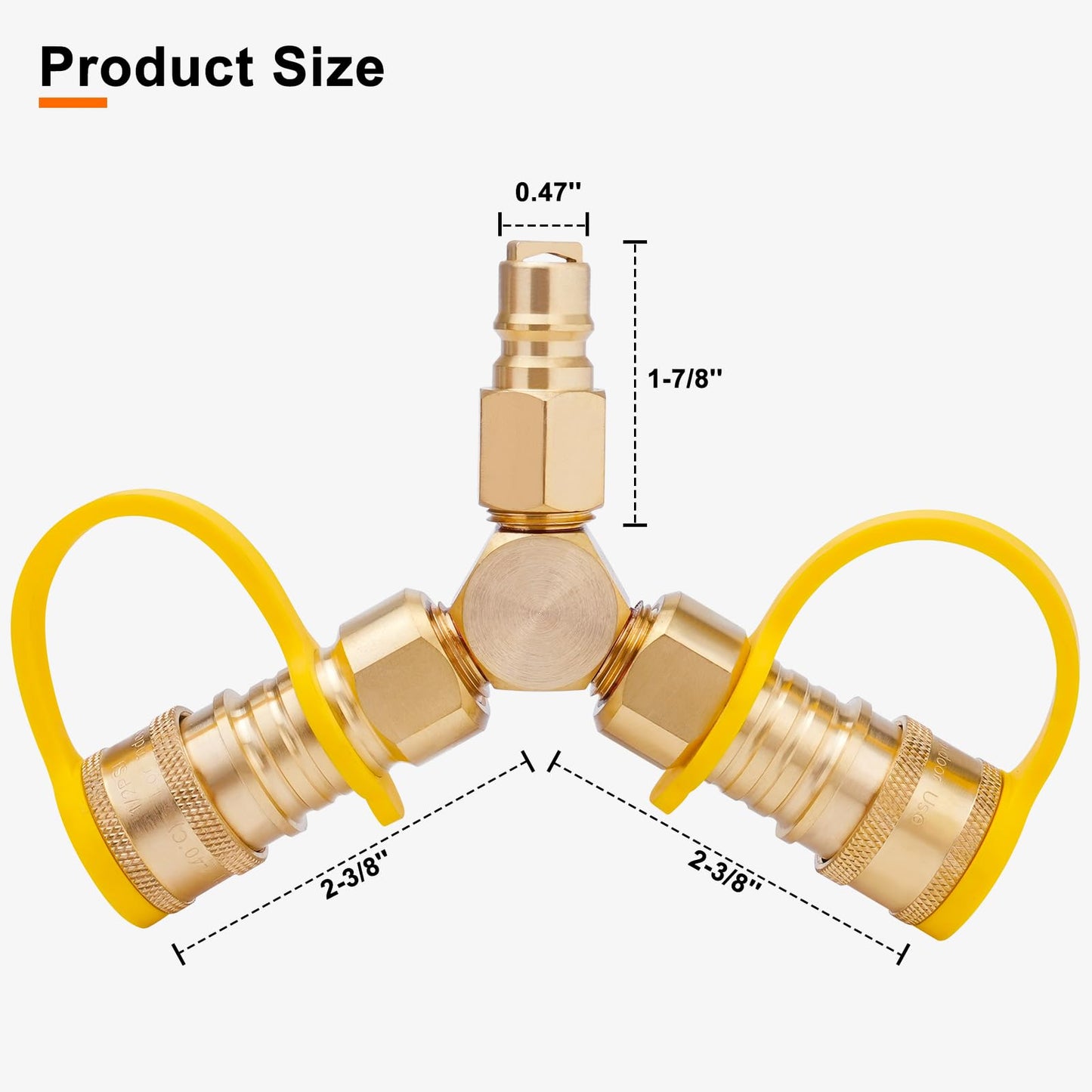Rushare 3/8" Natural Gas Quick Connect Fittings, Quick Disconnect 3/8" Y Splitter for Natural Gas BBQ, Natural Gas Grill, Fire Pit, 2 Way 3/8" Quick Disconnect