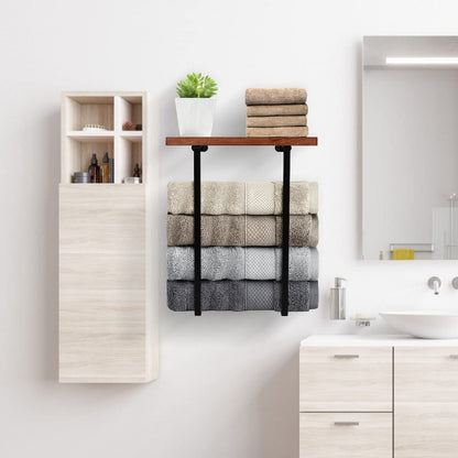 DAZUINIAO Towel Racks for Bathroom Wall Mounted Towel Rack with Wooden Shelf Towel Holder for Rolled Towels Metal Towel Storage Black