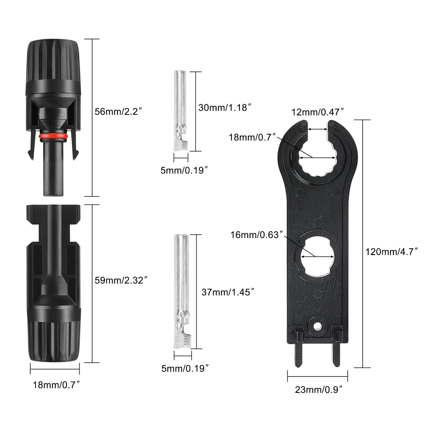 20Pairs/40PCS Solar Panel Connectors MC4 Male & Female Solar Cable Connectors Adapter IP67 Waterproof Dustproof Connector with 2 Pack Spanners 1000V 2.5mm²-6mm²