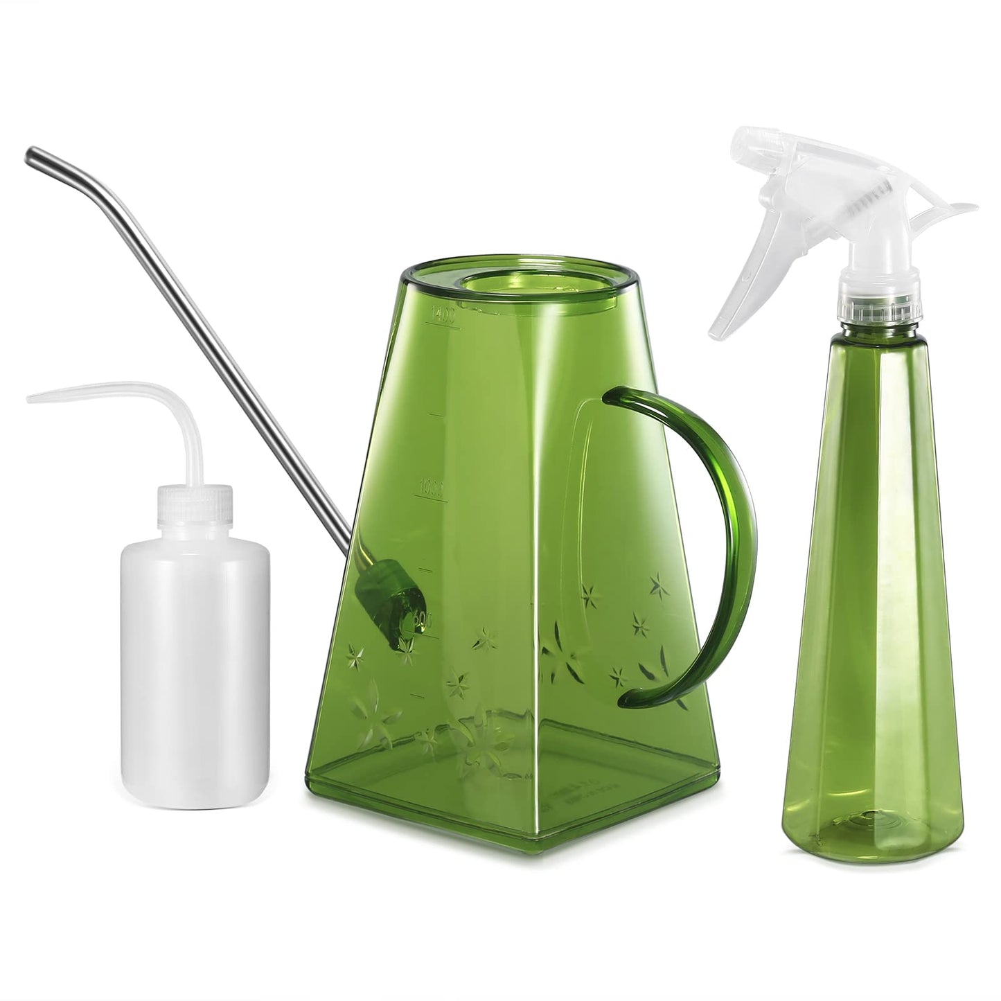 Watering Can, Goowin Watering Can Indoor Plants, Long Spout Small Watering Can for Indoor Outdoor Plants, 47 oz Indoor Plant Watering Can with Bonus 16 oz Spray Bottle & 8.5 oz Squeeze Bottle, Green
