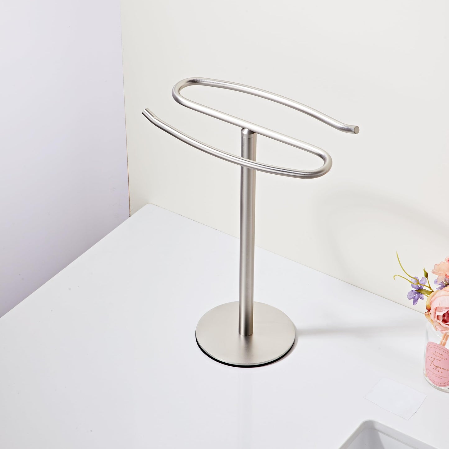 Brushed Nickel Hand Towel Holder Stand,13 Inch Free-Standing Towel Rack, SUS304 Stainless Steel Towel Bar Rack Stand, Tower Bar for Bathroom Kitchen Vanity Countertop…