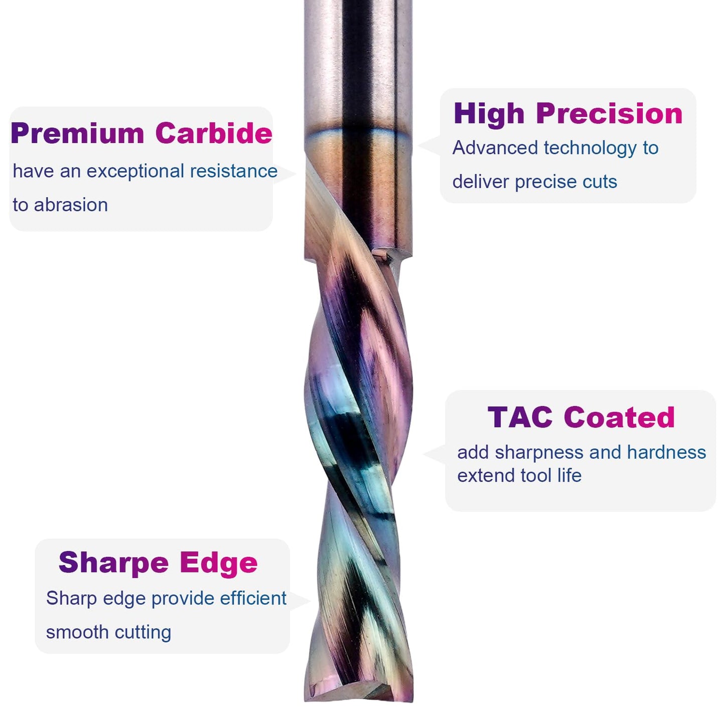 SpeTool 1/4 Shank Down Cut Spiral CNC Router Bits 1/4 inch Cutting Diameter 1 inch Cutting Length with Extra Long Life Coating for Woodwork Mortise Slot End Mill
