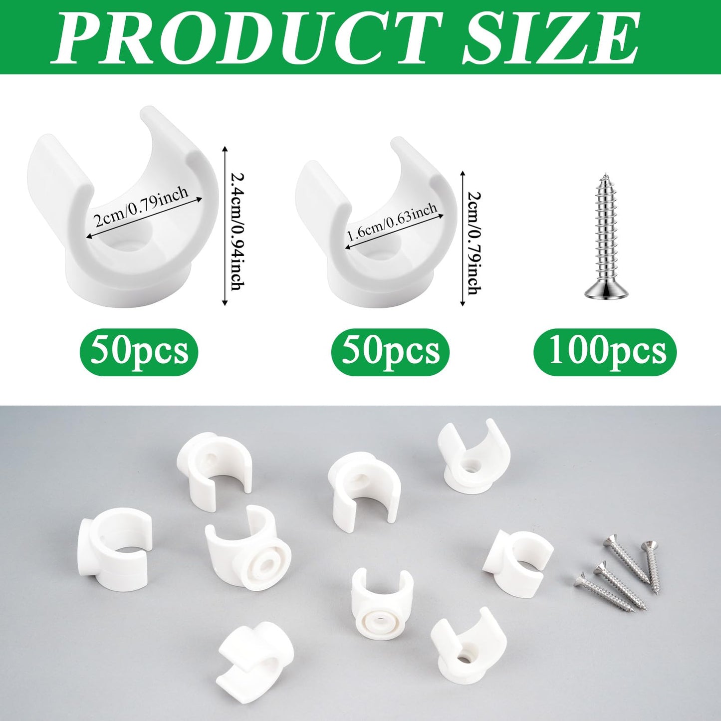 Supkiir 100Pcs PEX Pipe Clips, 16mm and 20mm U-Hook Pipe Clamps, Water Tube Support Hangers, Plastic Pipes Holder Bracket Support Tools Tubing Hoses Bracket Socket for Water Gas Pipes