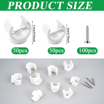 Supkiir 100Pcs PEX Pipe Clips, 16mm and 20mm U-Hook Pipe Clamps, Water Tube Support Hangers, Plastic Pipes Holder Bracket Support Tools Tubing Hoses Bracket Socket for Water Gas Pipes