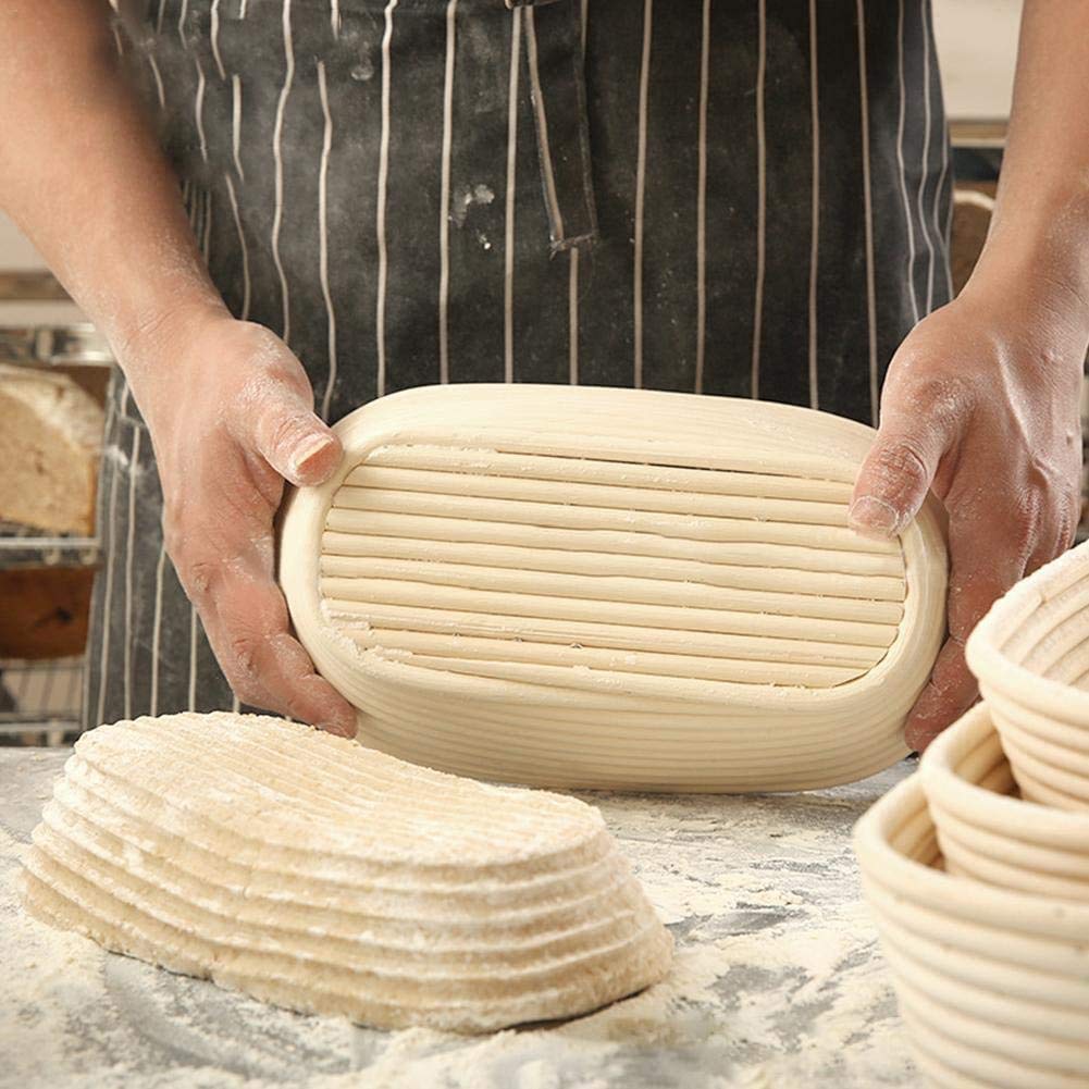Round Oval Bread Proofing Basket Pack 2 Bread Mold Sourdough Bread Bannetons Bortforms Proofing Basket Bowl Baking Mold Bakeware Tools with Linen Cloth Liner
