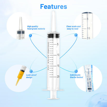 20ml Plastic Syringe with Cap, Large Syringes without Needle for Liquid, Scientific Labs, Measurement, Pet Feeding ,Ink Refilling ,Oil or Glue Applicator, Individually Wrapped (30 Pack)