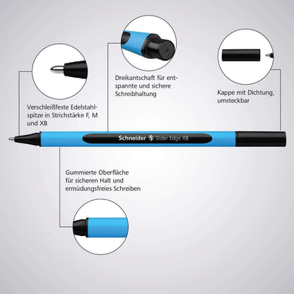 Schneider Pen, Slider Edge XB (Extra Broad), Wallet, Pack of 10, Assorted (RS152290)