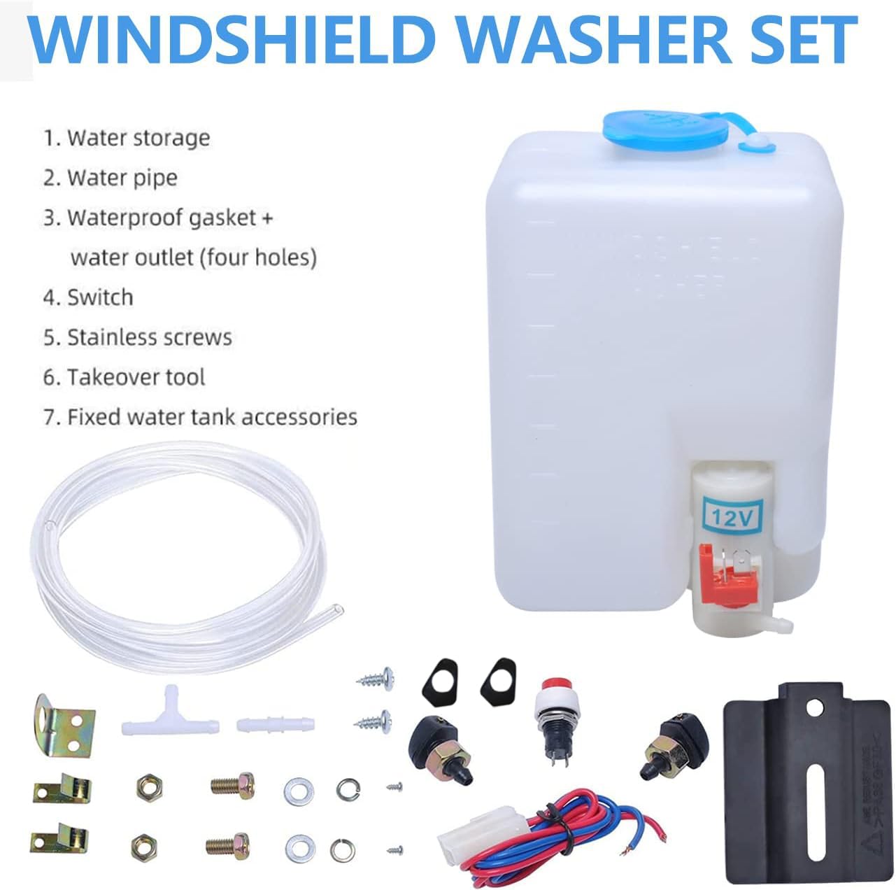 12V Universal Car Windshield Washer Pump System with Jet Button Switch 160186 Reservoir Tank Bottle Kit Universal Windshield Washer Kit