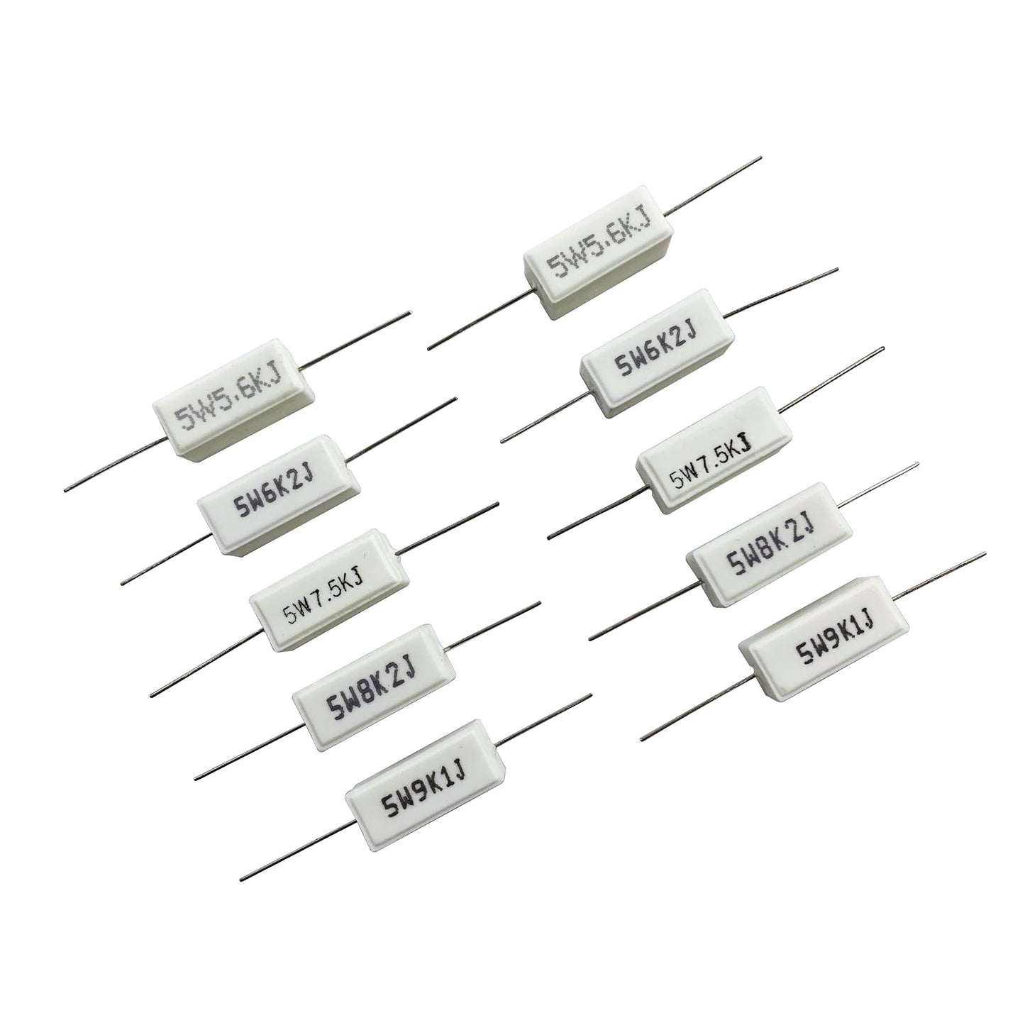 MOKMMKIT 30 Values 60 Pieces Ceramic Cement Resistor KIT 5W Resistance 5 Watt ±5% Power Resistors (100 ohm-100K ohm）