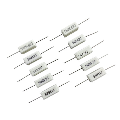 MOKMMKIT 30 Values 60 Pieces Ceramic Cement Resistor KIT 5W Resistance 5 Watt ±5% Power Resistors (100 ohm-100K ohm）