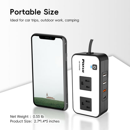 PiSFAU 200W Car Power Inverter, DC 12V to 110V AC Car Plug Adapter Outlet with 4 USB Fast Charging Port, Car Charger Cigarette Lighter Adapter for Laptop