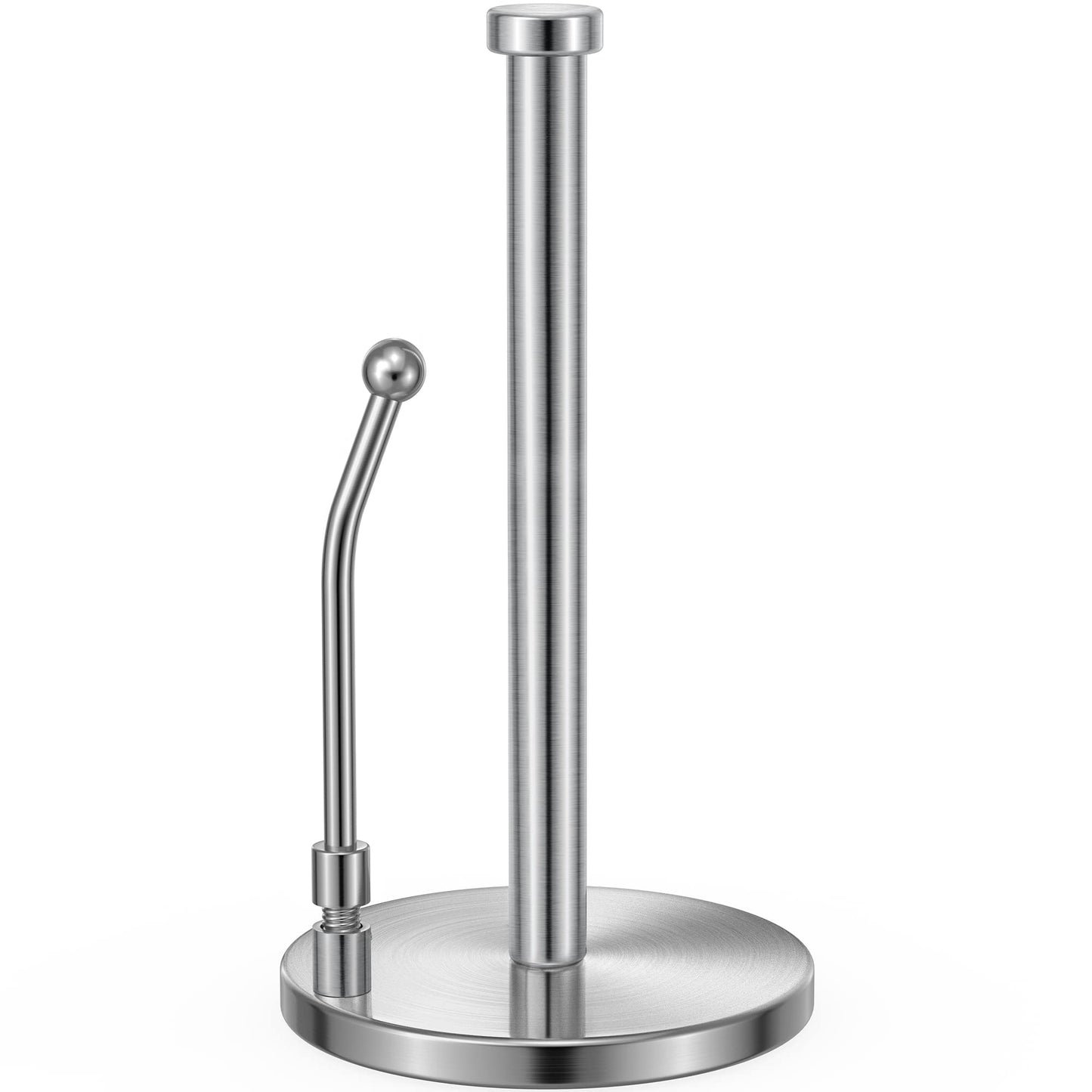 SMARTAKE Paper Towel Holder for One Hand Tear, Paper Towel Dispenser Standing Weighted Base Non Slip, Spring Arm Fit Most Size Paper Roll, Stainless Steel Paper Towel for Kitchen Countertop, Silver
