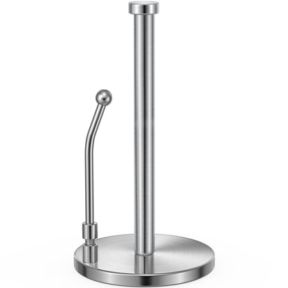 SMARTAKE Paper Towel Holder for One Hand Tear, Paper Towel Dispenser Standing Weighted Base Non Slip, Spring Arm Fit Most Size Paper Roll, Stainless Steel Paper Towel for Kitchen Countertop, Silver