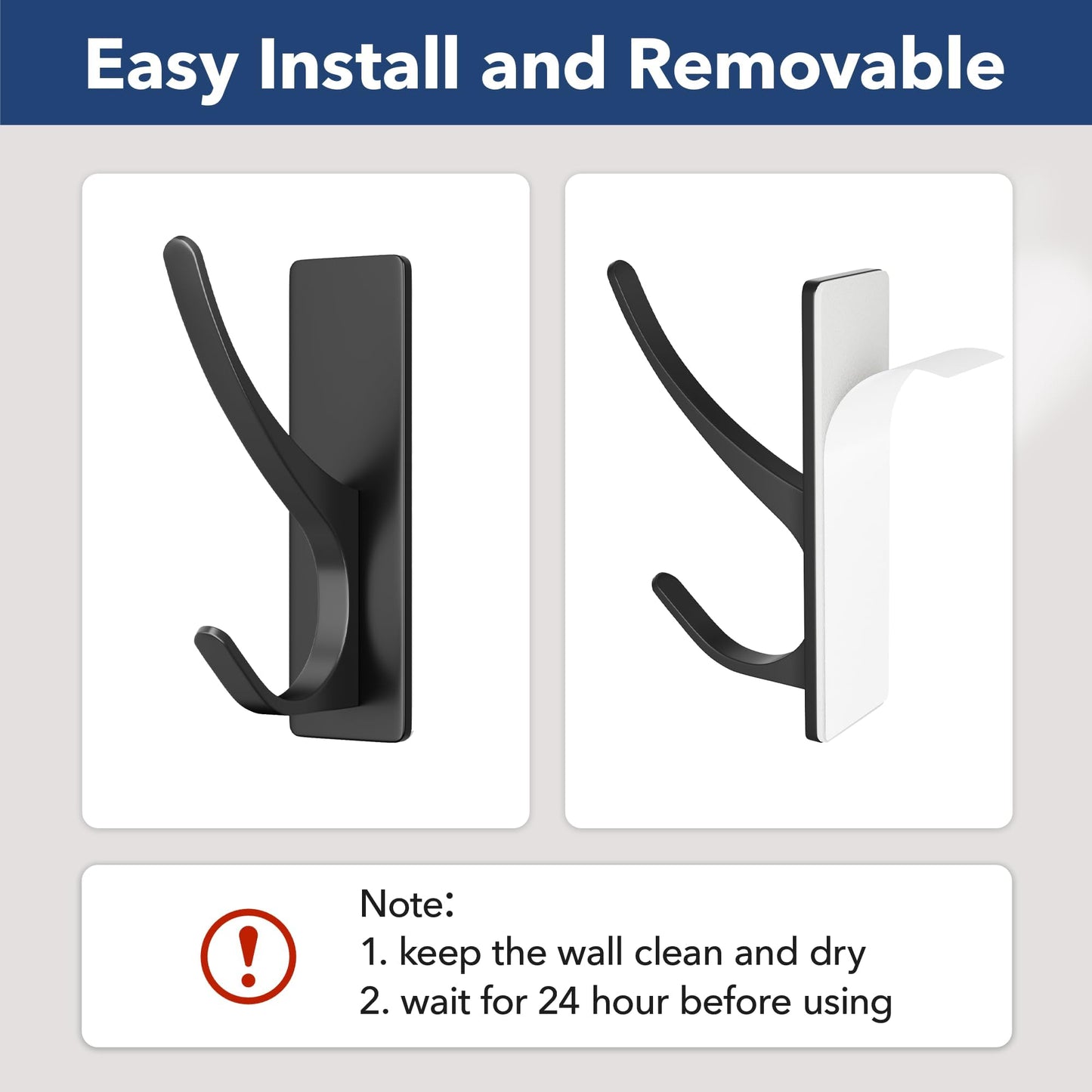 10 Pack Self Adhesive Coat Hooks for Hanging: Heavy Duty Stainless Wall Hook for Towel, Utensil, Backpack, Hat, Sturdy Metal Hanger for Bathroom, Kitchen, Door, Matt Black