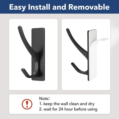10 Pack Self Adhesive Coat Hooks for Hanging: Heavy Duty Stainless Wall Hook for Towel, Utensil, Backpack, Hat, Sturdy Metal Hanger for Bathroom, Kitchen, Door, Matt Black