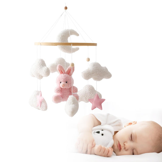 Pink Bunny Mobile for Crib, Handmade Nursery Mobile, Baby Bedroom Hanging Decoration Toy