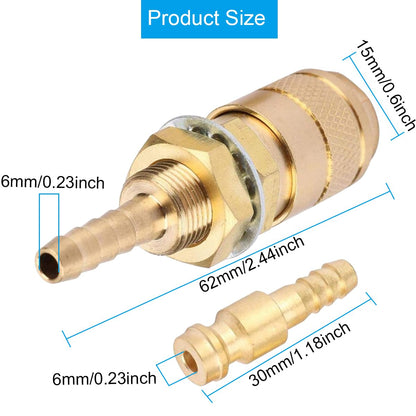 EATBALE M6 Quick Connector Set Quick Water Cooled Gas Adapter Welding Torch Quick Connector No-Leaks Pressure Fitting Hose for MIG TIG Welder Torch Fitting for Welding Torch (Gold & Blue 2 Pcs)