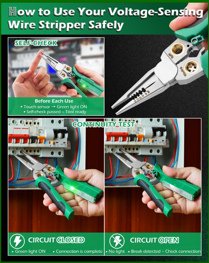 8 in 1 Wire Stripper with Voltage Tester, Wire Strippers/Crimper with Plier, Cutters, Splitting(12V-250V), Wire Stripping Tools for 10-18 AWG for Professional Electrician & DIY Tool