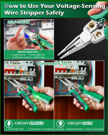 8 in 1 Wire Stripper with Voltage Tester, Wire Strippers/Crimper with Plier, Cutters, Splitting(12V-250V), Wire Stripping Tools for 10-18 AWG for Professional Electrician & DIY Tool