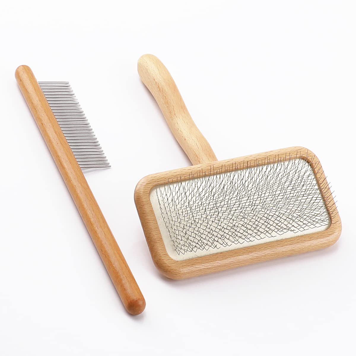 Carpet Rake-Sheepskin Wool Brush and Sheepskin Brush Cleaner Comb, More Suitable for Pile Carpets/Rugs, for Carding Fur, Restore Carpets Softness and Texture (Wood, 2PCS(Big+ Small)