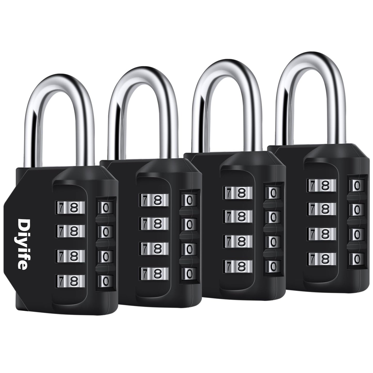 Combination Padlock, [4 Pack] Diyife 4 Digit Locker Lock Weatherproof Lock Outdoor Combination Lock for School Gym Locker,Toolbox, Fence, Gate, Hasp, Cabinet(Black)
