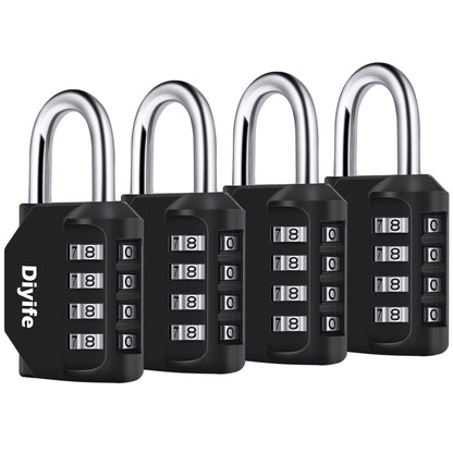 Combination Padlock, [4 Pack] Diyife 4 Digit Locker Lock Weatherproof Lock Outdoor Combination Lock for School Gym Locker,Toolbox, Fence, Gate, Hasp, Cabinet(Black)
