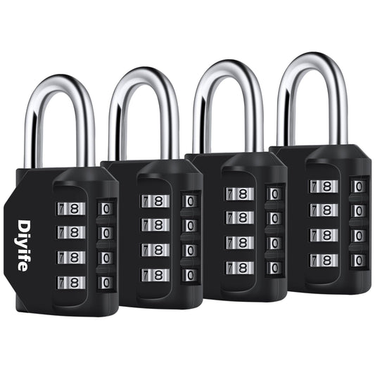 Combination Padlock, [4 Pack] Diyife 4 Digit Locker Lock Weatherproof Lock Outdoor Combination Lock for School Gym Locker,Toolbox, Fence, Gate, Hasp, Cabinet(Black)