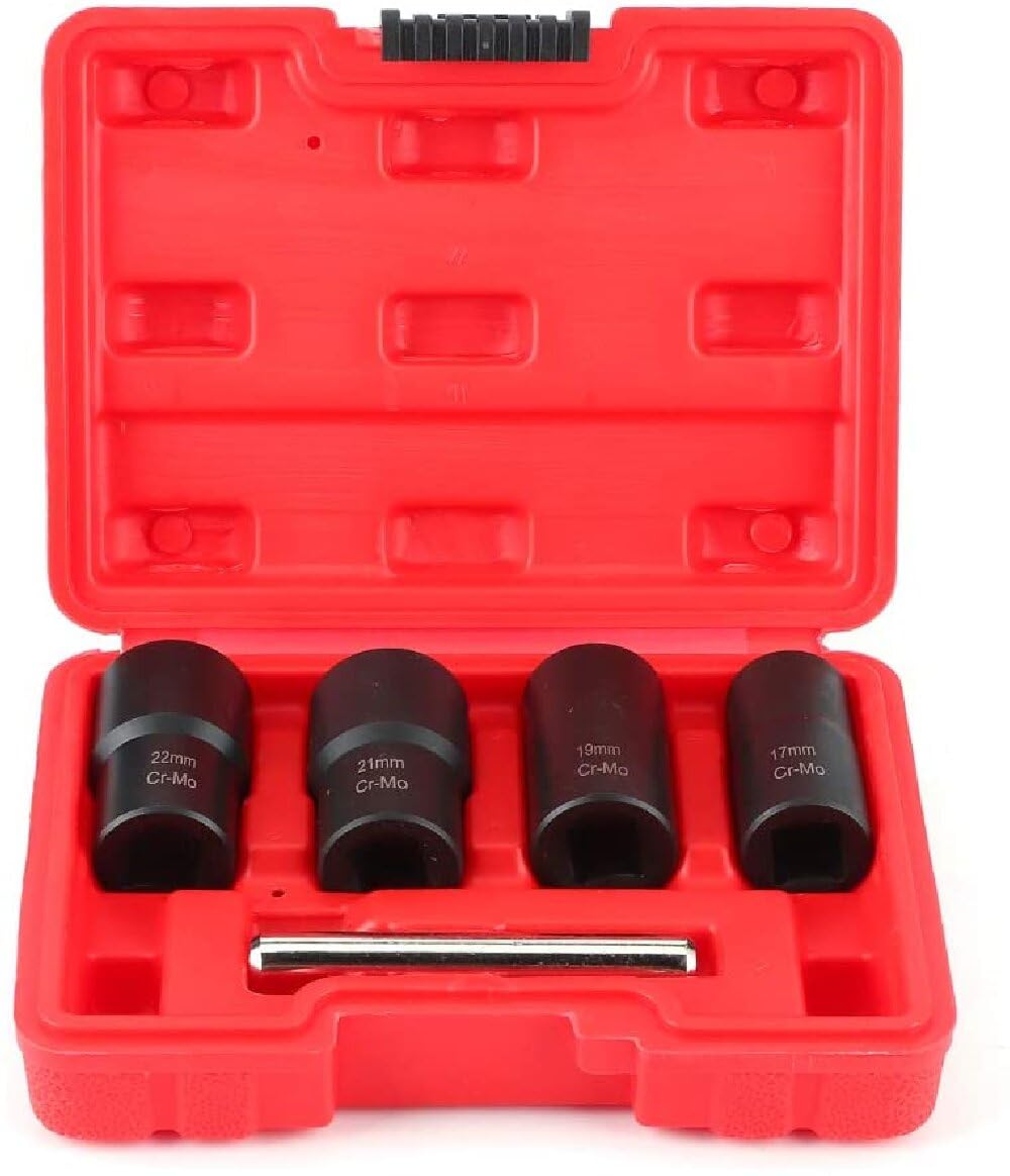 5 Pieces Twist Socket Set, Lug Nut Remover Extractor Tool,Metric Bolt and Lug Nut Extractor Socket Tools - 17MM,19MM, 21MM, 22MM,Red