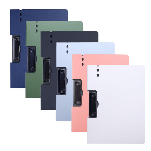 Aliji 6 PCS Clip Boards with Folder, Plastic Clipboard with Cover A4 Foldable Clipboard Folder and Storage Binder Clip Boards Punchless with Spring Action Clamp for Classroom Office Work (Horizontal)