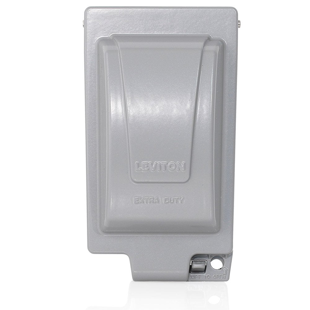 Leviton Weatherproof Receptacle Box, Extra Duty While-in-Use Cover Includes Inserts for Single, Duplex and Decora/GFCI Receptacles, Vertical Mount, Metallic Enclosure, IUM1V-0GY, Grey