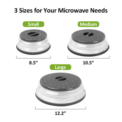 Beprezco Set of Three Microwave Cover for Food Black, Microwave Collapsible Splatter Cover Colander Lid, Dishwasher-Safe, BPA Free