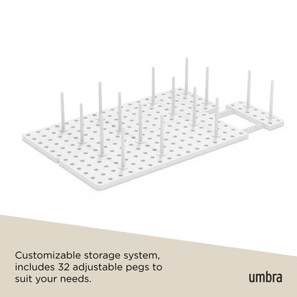 Umbra Peggy Kitchen Drawer Cupboard Organizer Tray - Adjustable Storage System For Food Containers, Cookware, Serveware, Utensils and More, White