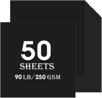 Black Cardstock 50 Sheets, 30.5x30.5 centimeters/12x12 inch Cardstock Paper Bulk Construction Paper,250GSM Card Stock Printer Paper Scrapbooking Supplies for DIY Crafts Cricut Card Making