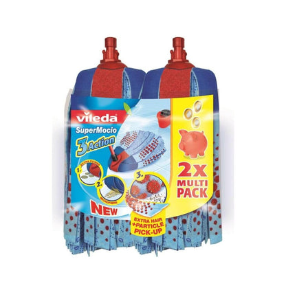 Vileda Wischmop Ersatzköpfe SuperMocio 3Action XL Refill, Twin Pack, Pack of 2, Multi-Colour