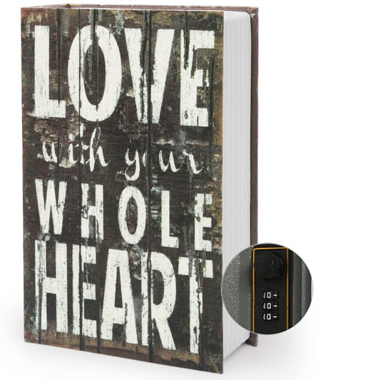 Diversion Book Safe Storage Box, Dictionary Secret Safe Can with Security Combination Lock/Key, Diversion Book Hidden Safe (Love Style, M, Combination)
