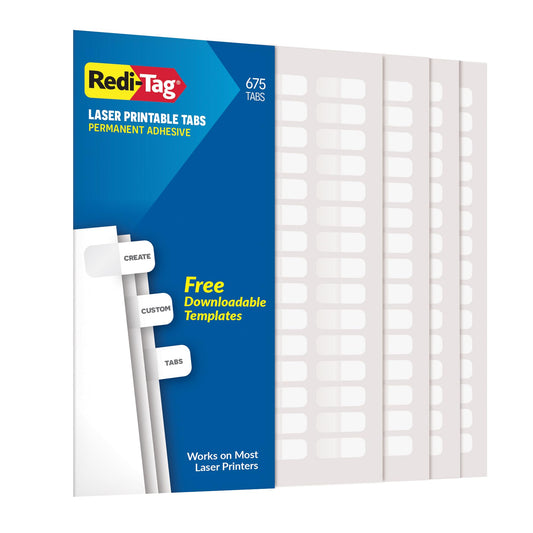 Redi-Tag Sticky Tabs, Laser Printable Index Labels, Permanent Adhesive, 7/16" x 1", White, 675 Pack, for Binders, Manuals, Reports, and Office Organization