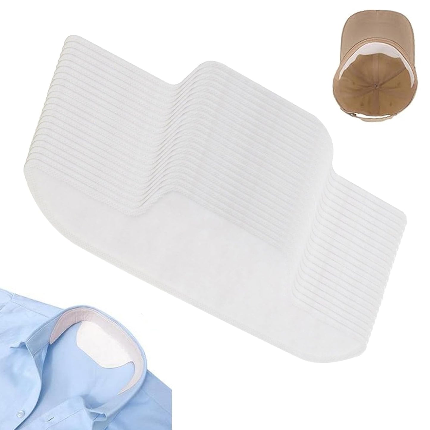 200 Pcs Hat Sweat Liner, Adhesive Collar Protector Sweat Pads, Absorbent Sweat Pad Protector Accessories for Men Women White