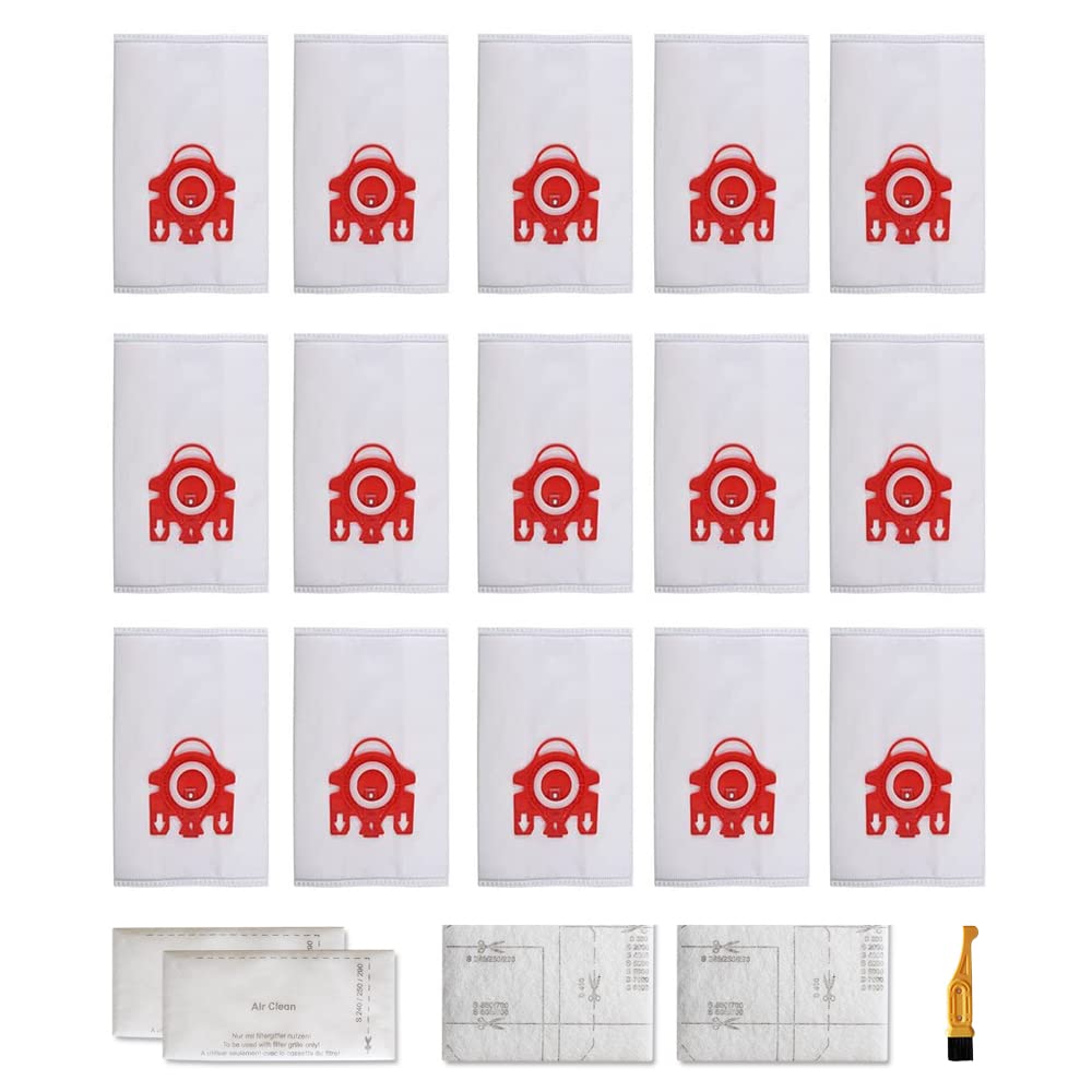 15Pcs Vacuum Bags, Air Clean 3D Efficiency Dust Bag Replacement Compatible with Miele FJM Vacuum Compact C2 Compact C1 Complete C1 S241 S290 S300i S500 S700 S4 S6 Series