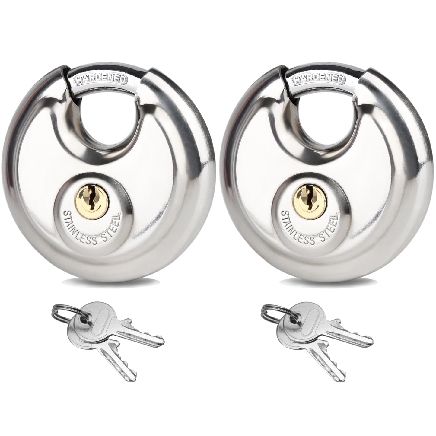 2Pack Padlocks Keyed Alike, 2-3/4"(70mm) Disc Locks for Storage Unit, Stainless Steel Locks with 4 Keys, Outdoor Waterproof Storage Lock for Storage Locker, Shed, Gate, Fence, Warehouse