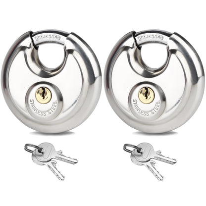 2Pack Padlocks Keyed Alike, 2-3/4"(70mm) Disc Locks for Storage Unit, Stainless Steel Locks with 4 Keys, Outdoor Waterproof Storage Lock for Storage Locker, Shed, Gate, Fence, Warehouse