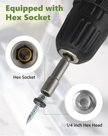 AOKLIT Hex Head Roofing Screws #10 × 1 Inch, 300Pcs Zinc Plated Self Tapping Metal Roof Screws with Rubber Washers for Metal and Corrugated Roofing Panels (Hex Socket Included)