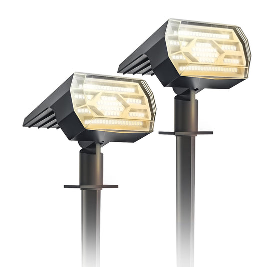 Solar Spotlights Outdoor 2 Pack 86 LED/3 Color Lighting Solar Lights with Optical Lenses, IP67 Waterproof Outdoor Solar Lights, Auto ON/Off Solar Lights Outdoor for Yard, Garden, Lawn