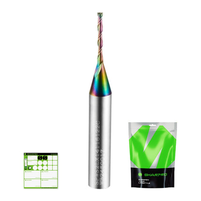 SHARPRO Spiral UpCut Router Bits 1/4 Shank, 1/16 Inch Router Bit 1/4 Shank, Plastic Cutting Router Bit, 2 Flute CNC Router Bits,Slot, Mortise，1/2 Inch CL 2 Inch OVL(Coating)