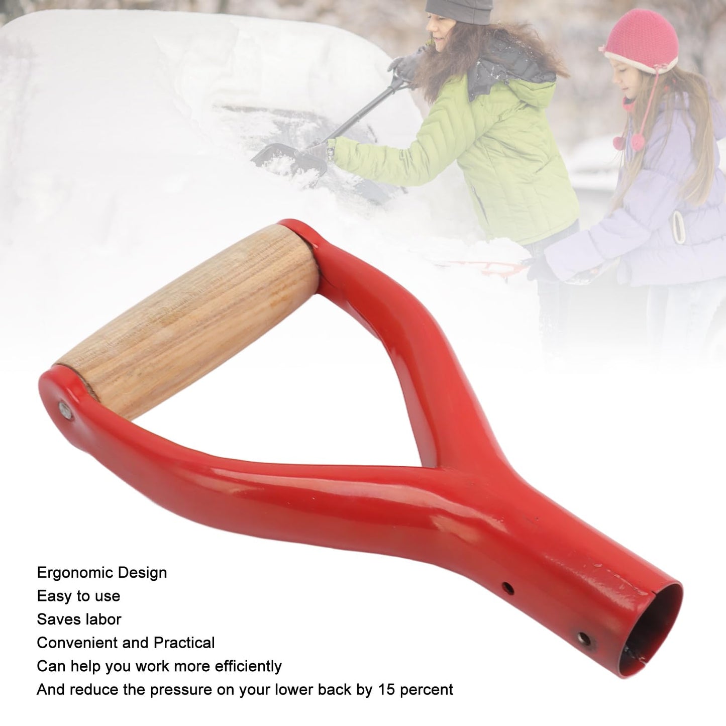D Grip Shovel Handle, 1.22in ID Reusable Spade Replacement With Wooden Grip, Metal for Garden Digging Raking Tool (Red)