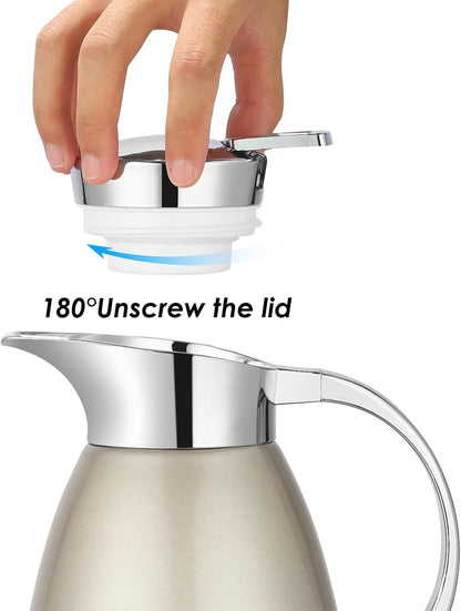 Asiulalt 2.3L/ 78oz Stainless Steel Thermal Carafe, Coffee Carafe Jugs with Lid, Double Walled Vacuum Insulated Coffee Pot with Press Button Top for Coffee/Juice/Milk/Tea etc (Golden)