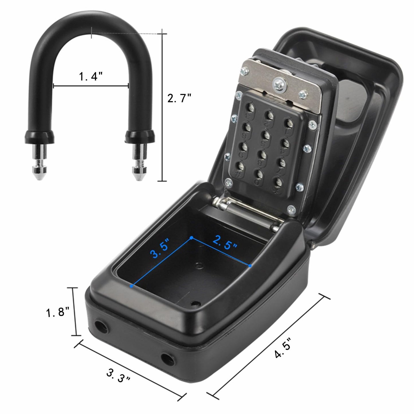 Cididu Key Lock Box for Outside, Waterproof Key Lockbox with 12-Digit Push Button Combination and Removable Shackle, Resettable Code Keys Safe Storage Box for Door Handle, House, Retail Store, Garage